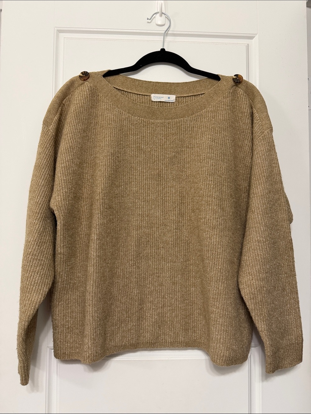 Primark Tan Button-Shoulder Crewneck Sweater